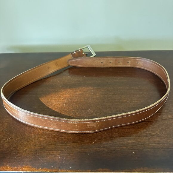 Polo Ralph Lauren Belt Mens 36/90 Brown Full Grain Leather Gold Buckle Stamped - Picture 7 of 9